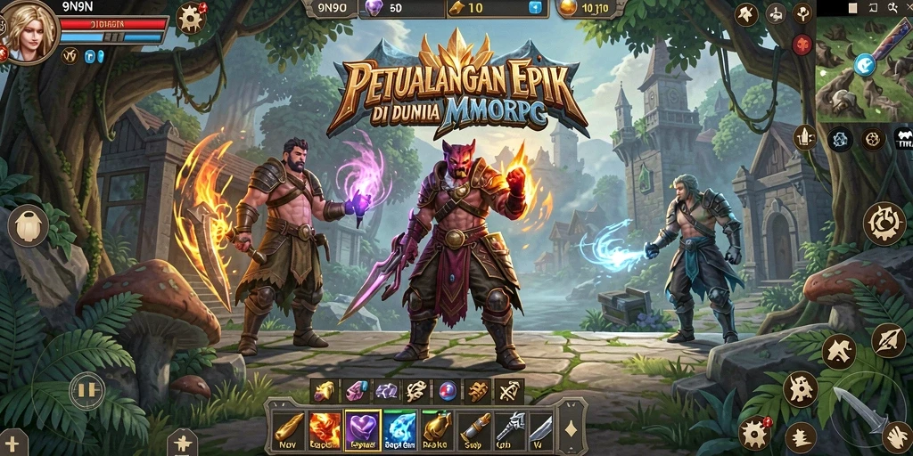 Tampilan gameplay epik di dunia fantasi 9N9N.