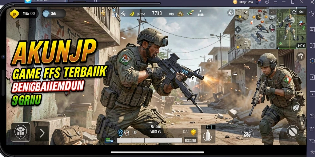 Tampilan seru gameplay AKUNJP dalam pertempuran FPS.