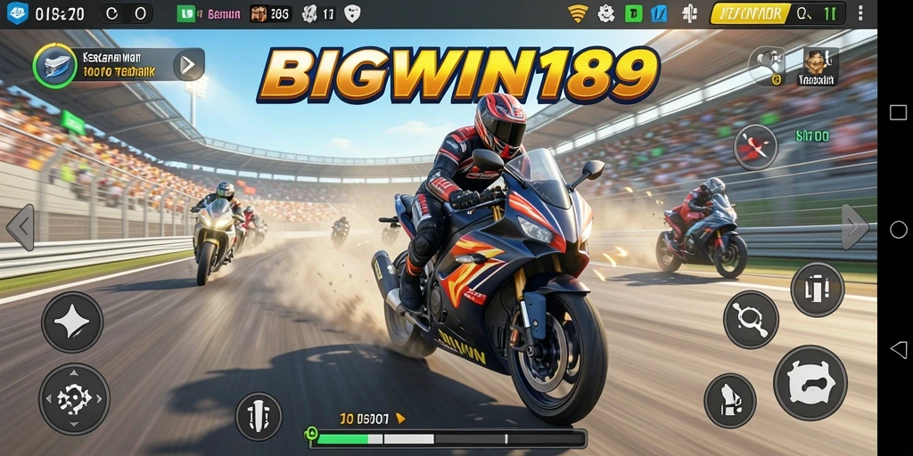 Tampilan gameplay seru dalam balapan motor BIGWIN189.