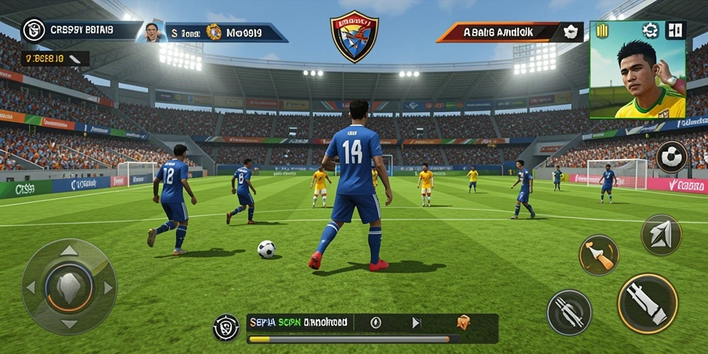 Tangkapan layar gameplay CRS99 menampilkan aksi sepak bola yang mendebarkan.