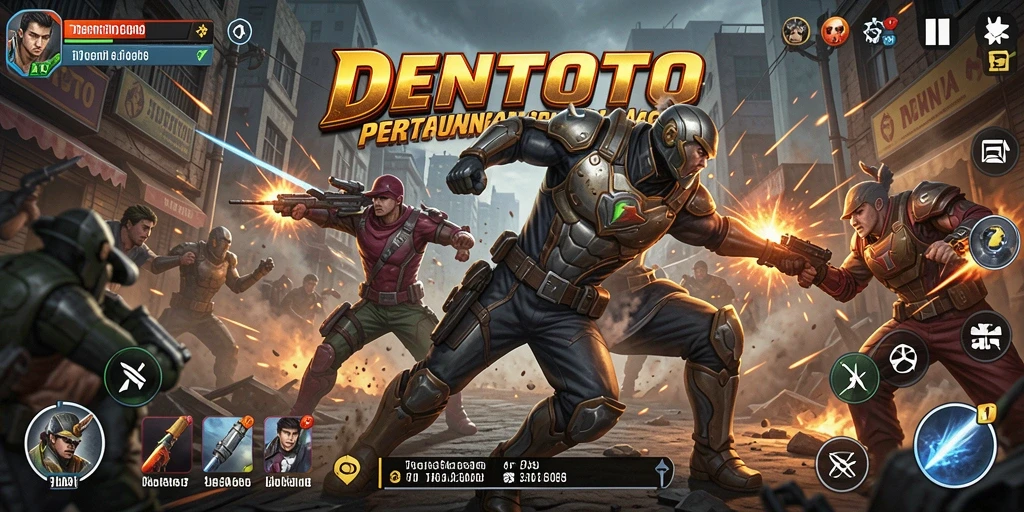 Screenshot DENTOTO menampilkan pertarungan aksi yang mendebarkan dan grafis yang menawan.