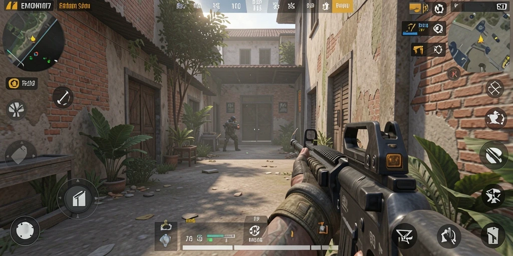 Tangkapan layar gameplay EMON77 yang penuh aksi dalam mode FPS.