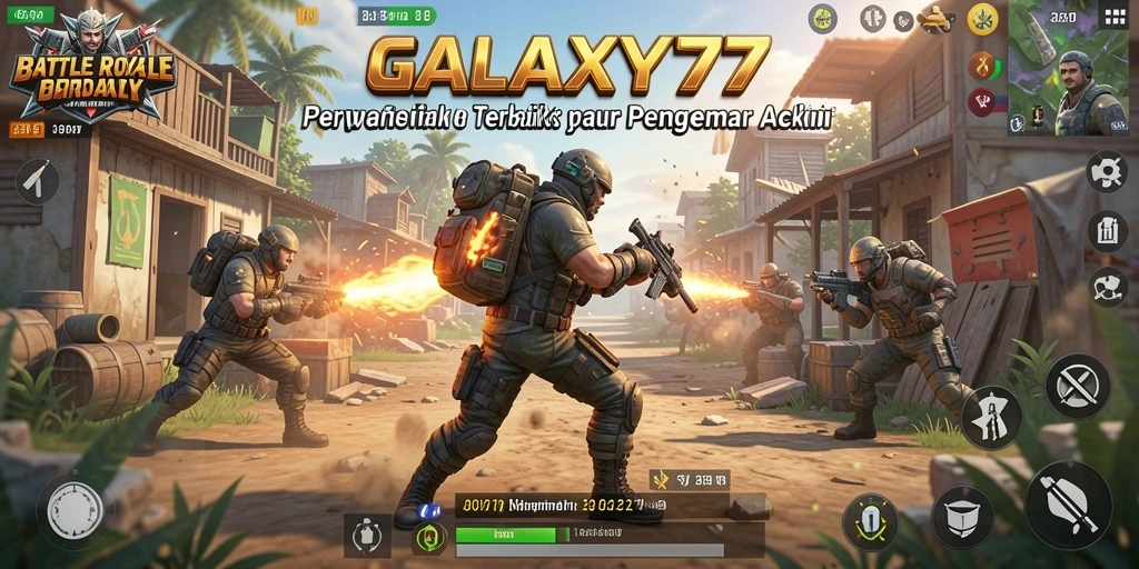 Screenshot gameplay GALAXY77 menampilkan aksi seru dalam pertempuran Battle Royale.