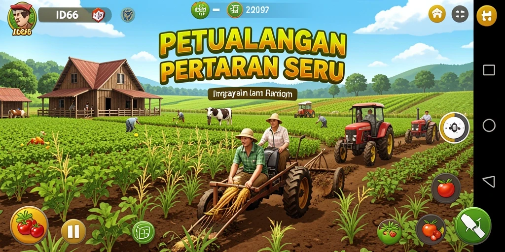 Screenshot game ID66 menampilkan suasana kebun yang asri dan aktivitas bertani.