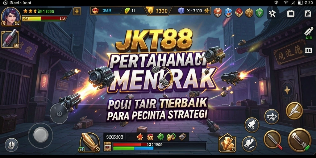 Gameplay JKT88 yang intens dalam pertahanan menara.