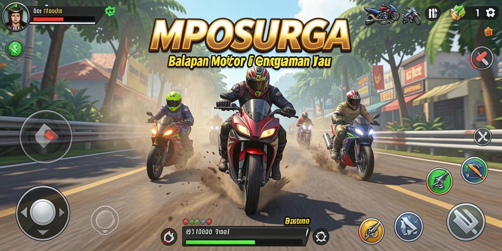 Tampilan gameplay seru dalam MPOSURGA dengan aksi balapan yang mendebarkan.