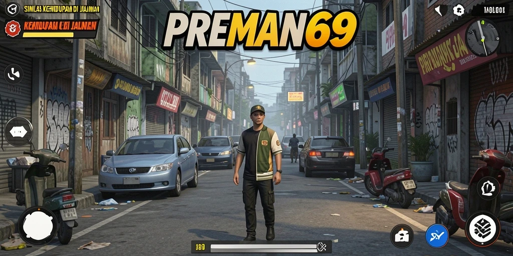 Screenshot utama PREMAN69 menampilkan aksi gameplay yang mendebarkan.