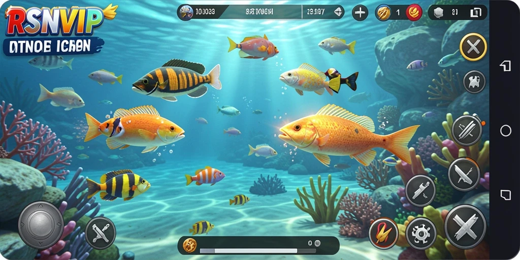 Screenshot gameplay RSNVIP menampilkan aksi menembak ikan yang seru.