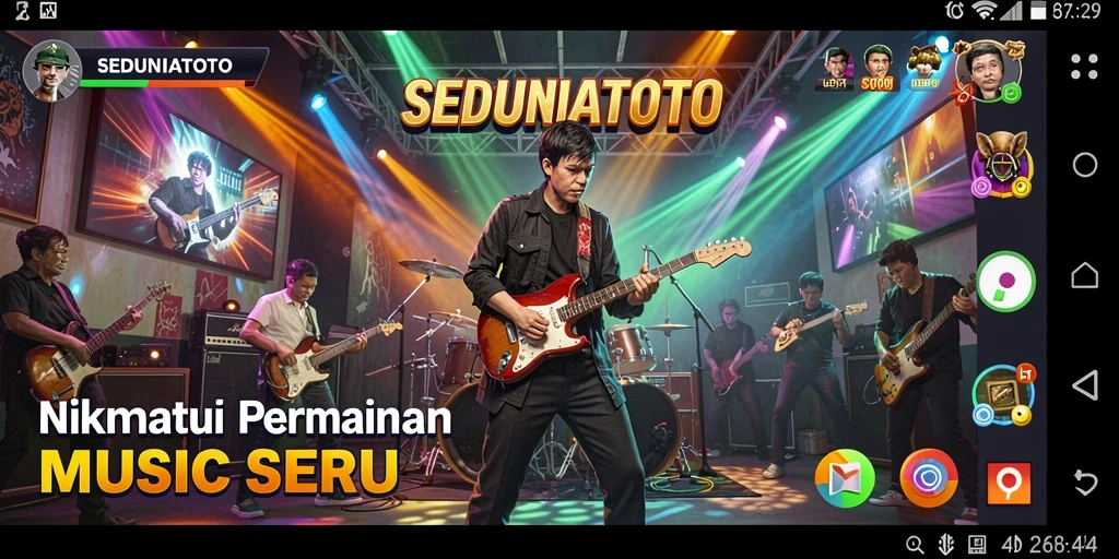 Tampilan gameplay SEDUNIATOTO dengan lagu dan tantangan menarik.