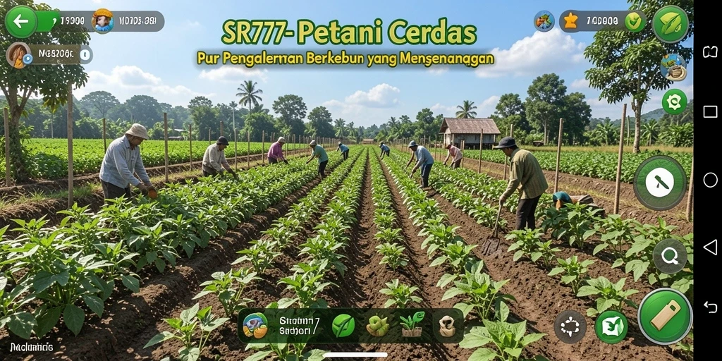 Screenshot gameplay SR777 menampilkan petani yang sedang merawat tanaman.