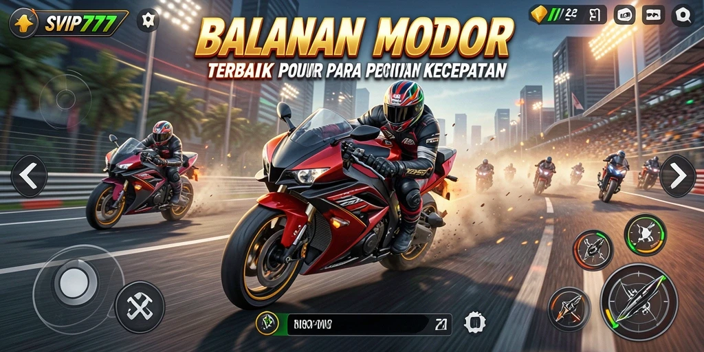 Tampilan gameplay seru dengan motor balap di trek menantang.