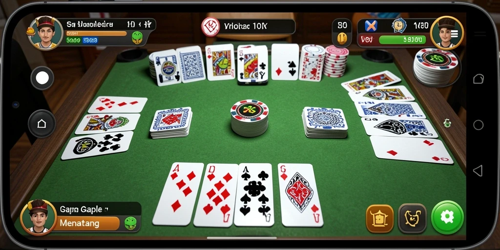 Tampilan gameplay V07 yang menegangkan saat bermain Gaple.